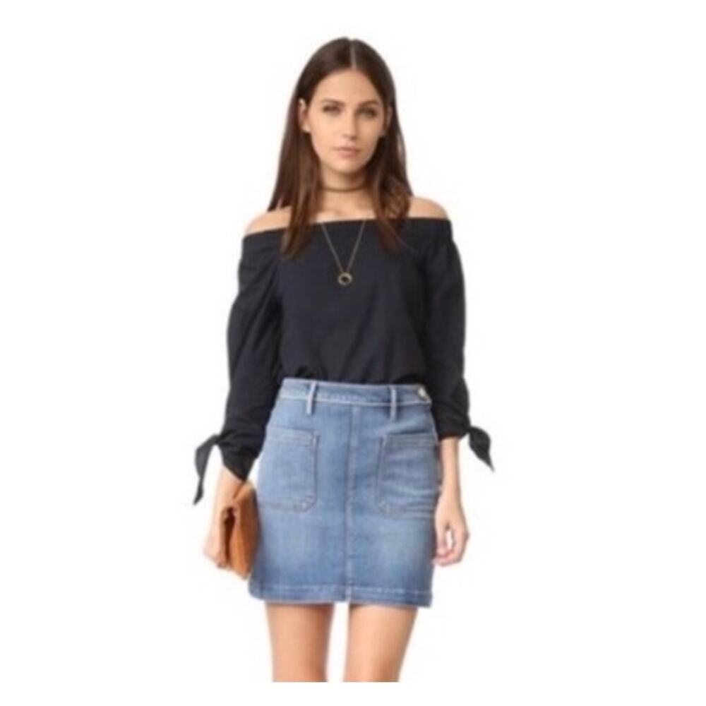 FREE PEOPLE Boho Black Off the Shoulder Tie Cuff 3/4 Sleeve Top
